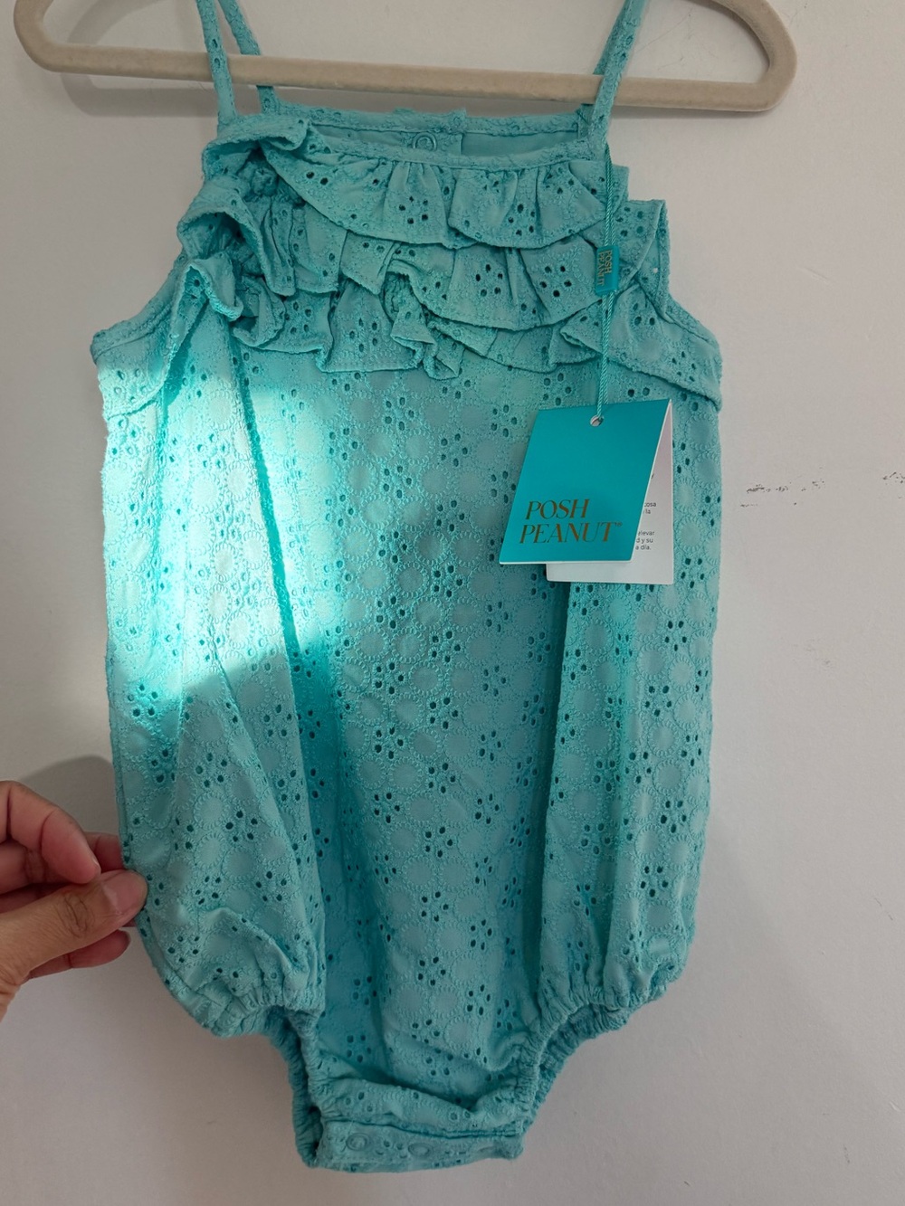 Posh Peanut Aqua Eyelet Ruffle Romper 18-24 M NWT